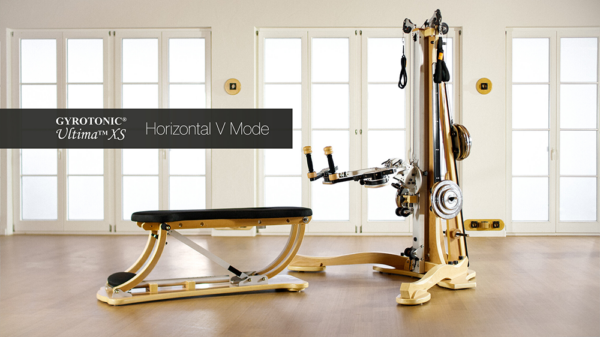 The Gyrotonic Ultima XS is shown in a Horizontal V Mode.