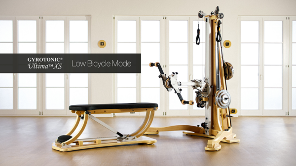 The Gyrotonic Ultima XS is shown in Low Bicycle Mode.