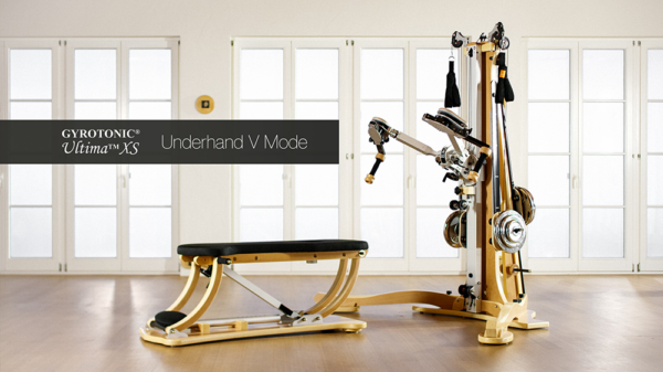The Gyrotonic Ultima XS is shown in an underhand V mode.