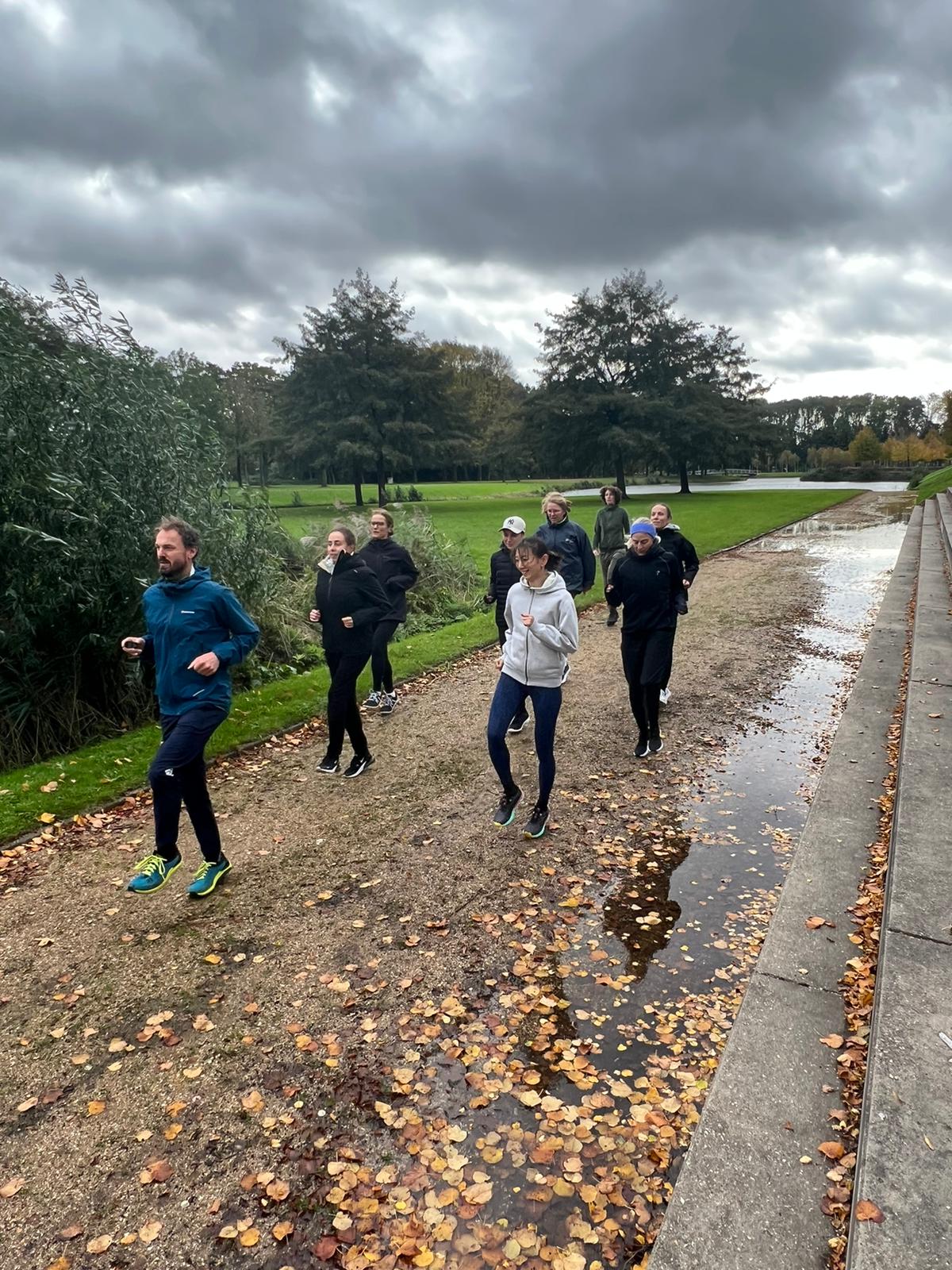 A group of people running